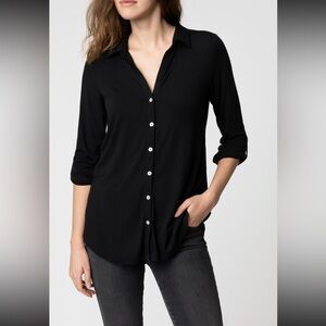 Pure Amici Black Knit Button Up Top Size Large Made in USA